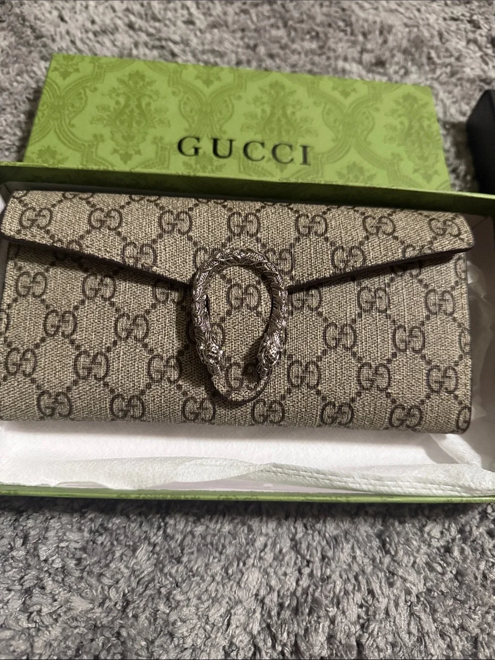 Beige Brown GG Supreme Dionysus Continental Wallet with Silver Hardware - Picture 2 of 8